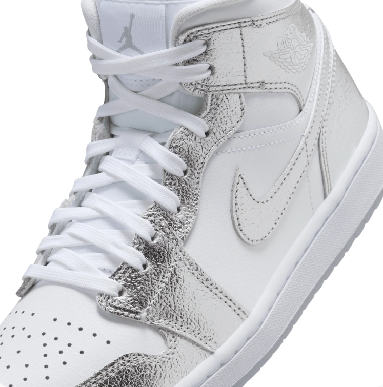 Air Jordan Mid-Top Sneakers - White & Metallic Silver