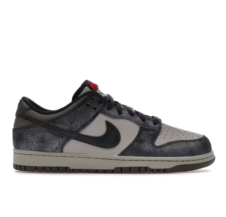 Nike Dunk Low Sneakers - Textured Charcoal & Taupe with Red Accents