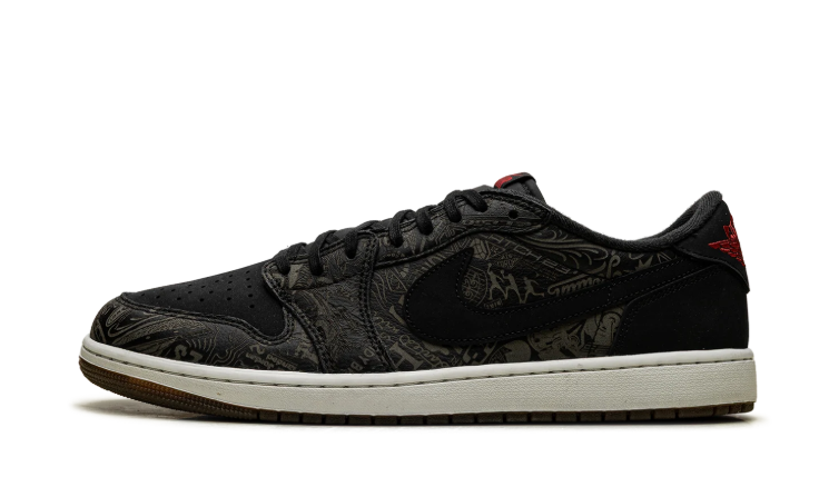 Air Jordan Low-Top Sneakers - Black Graphic & Red Accents