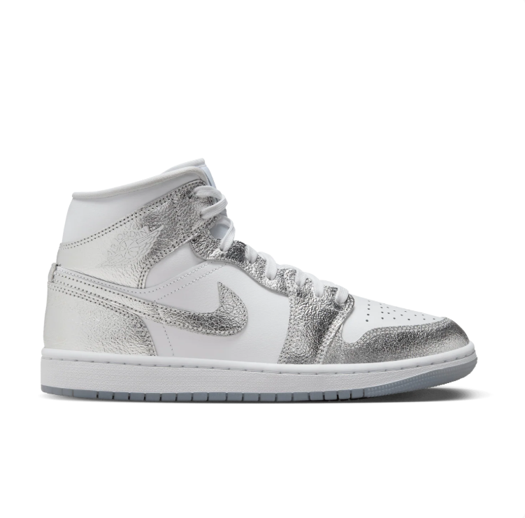 Air Jordan Mid-Top Sneakers - White & Metallic Silver