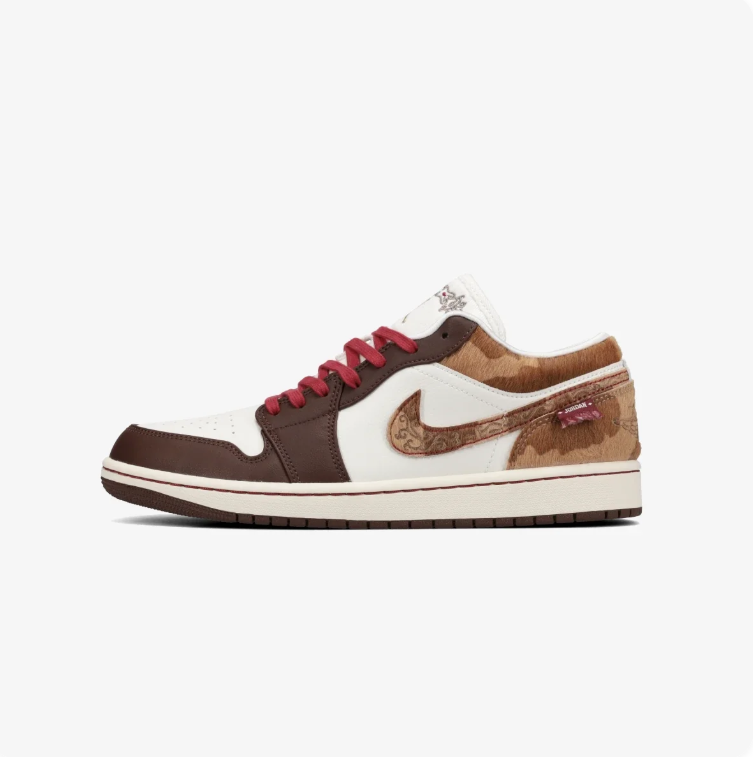 Air Jordan Low-Top Sneakers - Brown & Cream with Red Laces