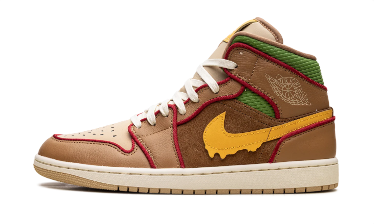 Air Jordan Mid-Top Sneakers - Brown & Tan with Yellow Drip Swoosh