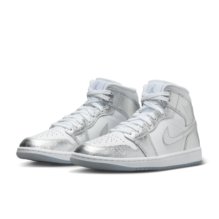 Air Jordan Mid-Top Sneakers - White & Metallic Silver