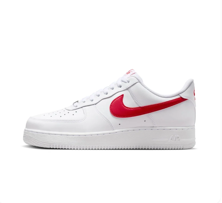 Nike Air Force 1 Low Sneakers - White with Red Swoosh