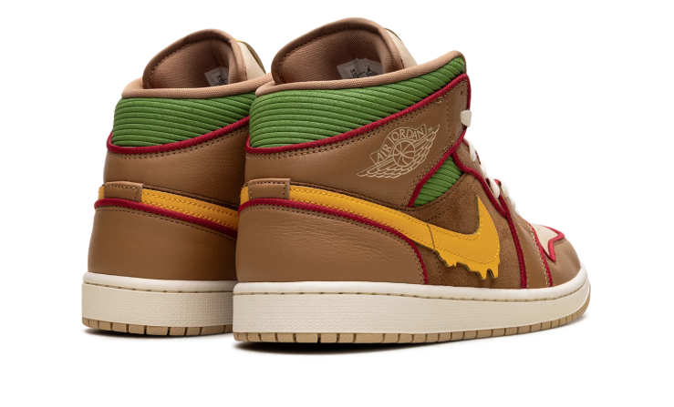 Air Jordan Mid-Top Sneakers - Brown & Tan with Yellow Drip Swoosh