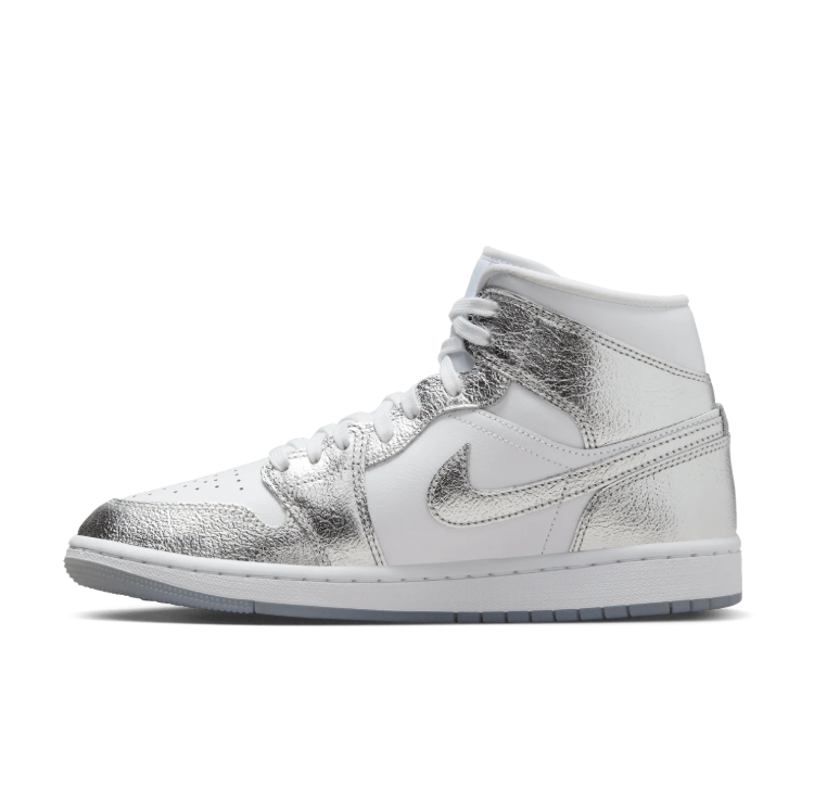 Air Jordan Mid-Top Sneakers - White & Metallic Silver