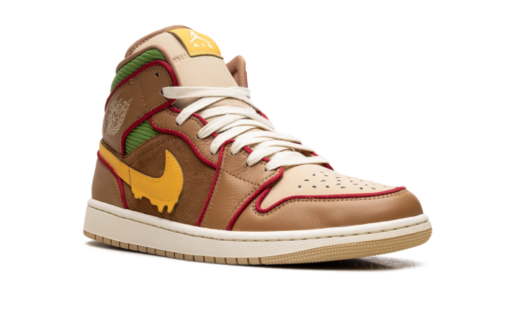 Air Jordan Mid-Top Sneakers - Brown & Tan with Yellow Drip Swoosh
