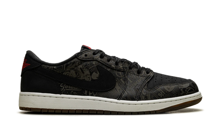 Air Jordan Low-Top Sneakers - Black Graphic & Red Accents