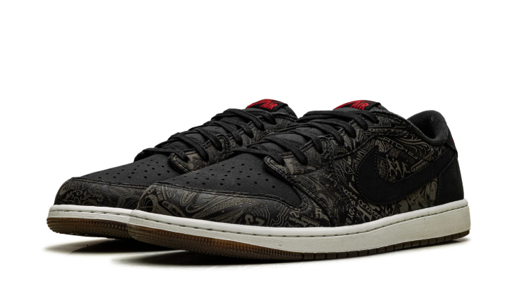 Air Jordan Low-Top Sneakers - Black Graphic & Red Accents