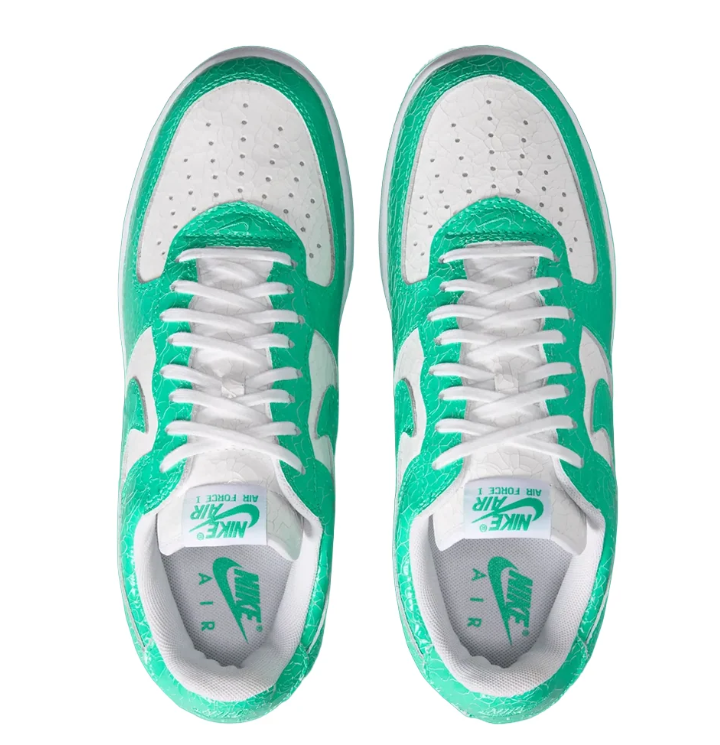 Nike Air Force 1 Low Sneakers - White & Green Crackle Details