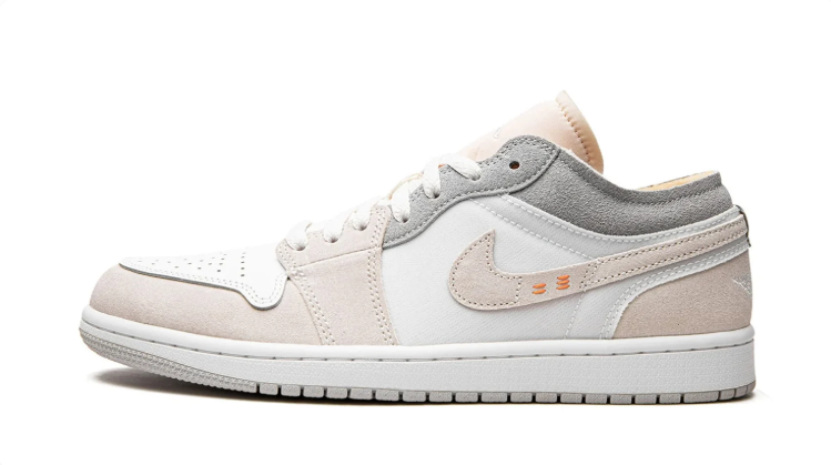Air Jordan Low-Top Sneakers - White, Cream & Grey with Orange Accents