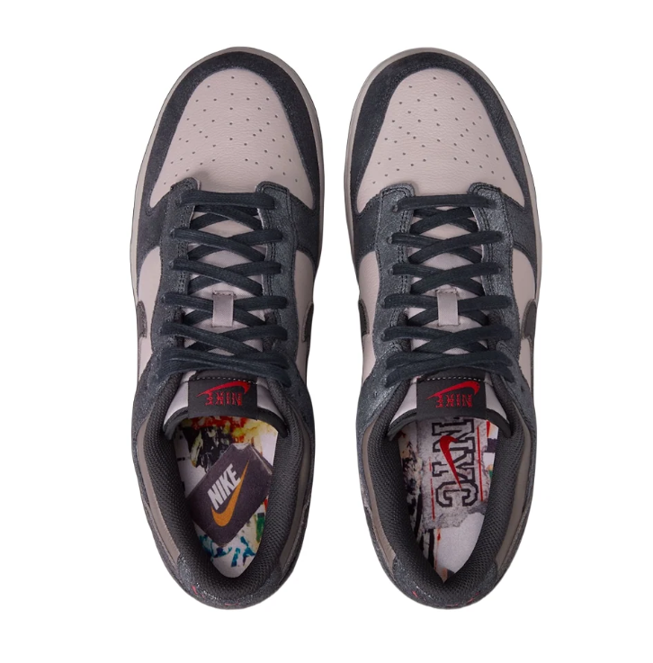 Nike Dunk Low Sneakers - Textured Charcoal & Taupe with Red Accents