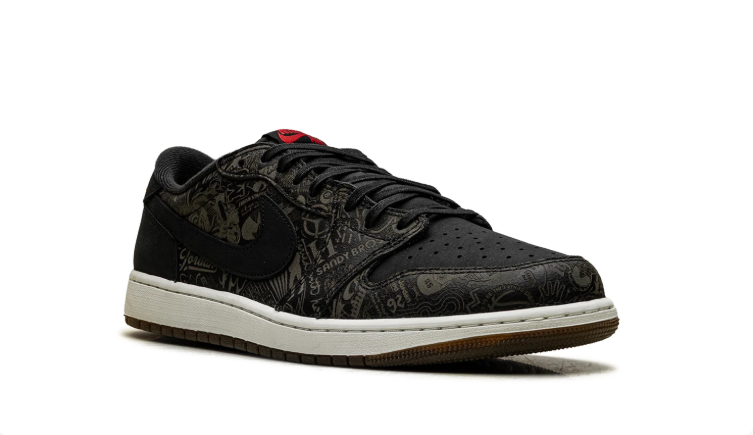 Air Jordan Low-Top Sneakers - Black Graphic & Red Accents