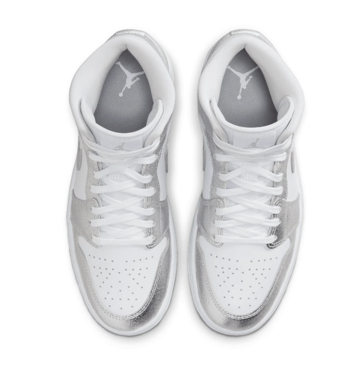 Air Jordan Mid-Top Sneakers - White & Metallic Silver