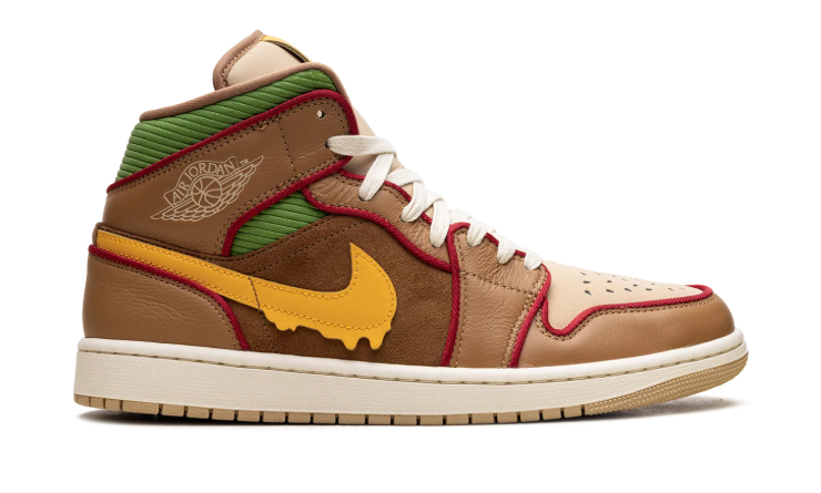 Air Jordan Mid-Top Sneakers - Brown & Tan with Yellow Drip Swoosh