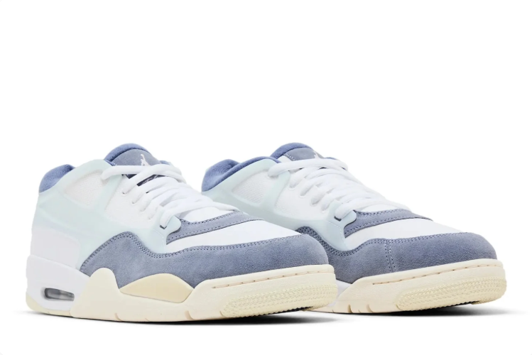 Air Jordan Low-Top Sneakers - White & Slate Blue with Cream Sole