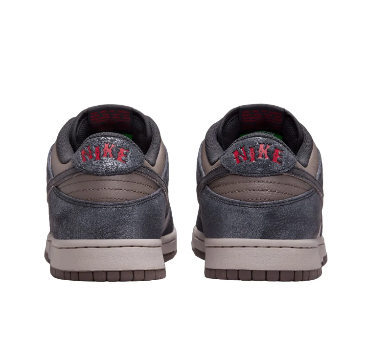 Nike Dunk Low Sneakers - Textured Charcoal & Taupe with Red Accents