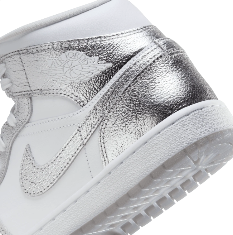 Air Jordan Mid-Top Sneakers - White & Metallic Silver