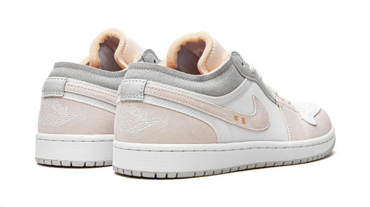 Air Jordan Low-Top Sneakers - White, Cream & Grey with Orange Accents