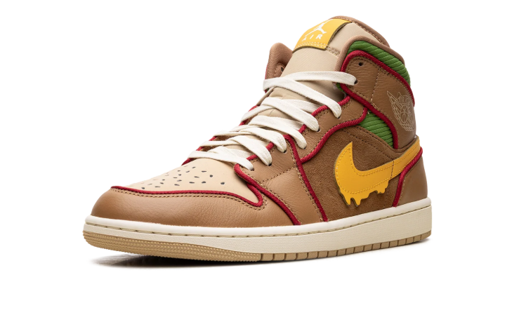 Air Jordan Mid-Top Sneakers - Brown & Tan with Yellow Drip Swoosh