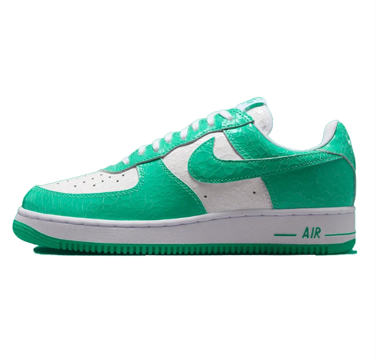 Nike Air Force 1 Low Sneakers - White & Green Crackle Details