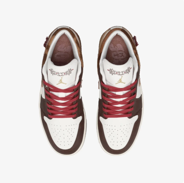 Air Jordan Low-Top Sneakers - Brown & Cream with Red Laces