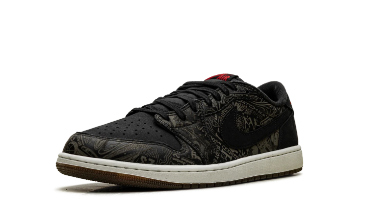 Air Jordan Low-Top Sneakers - Black Graphic & Red Accents